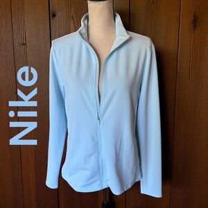 Nike-dry fit women’s jacket. Size medium. Light blue, full zip, 4 pockets. EUC!